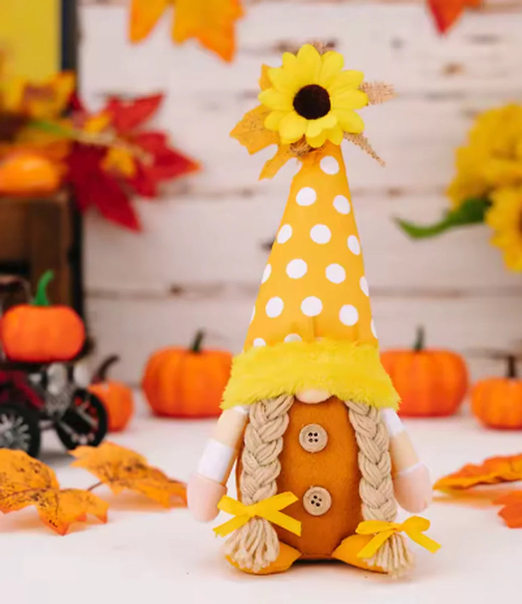 Cozy Haven Thanksgiving Gnome Figurine Collection lifestyle image 8 for Yellow Polka Dot Braids
