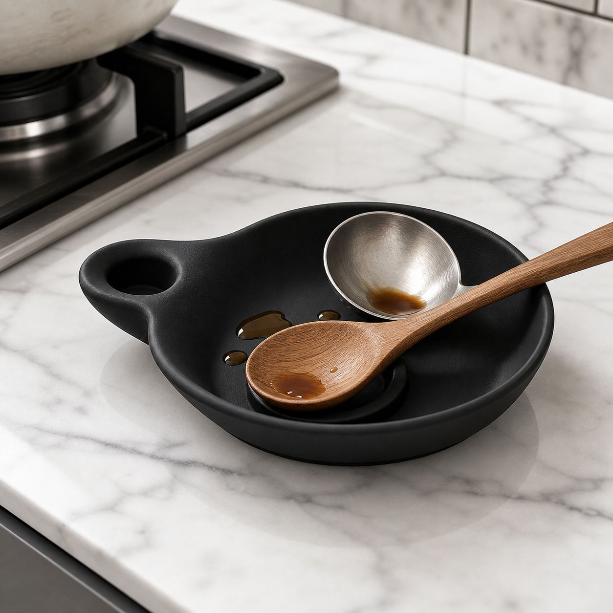 Cozy Haven Silicone Utensil Rest Spoon Holder - Single black silicone utensil rest