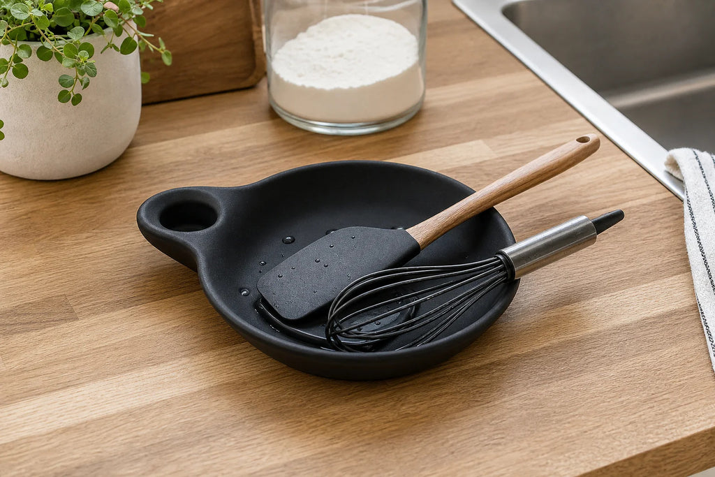 Cozy Haven Black Silicone Utensil Rest Spoon Holder styled kitchen view 2