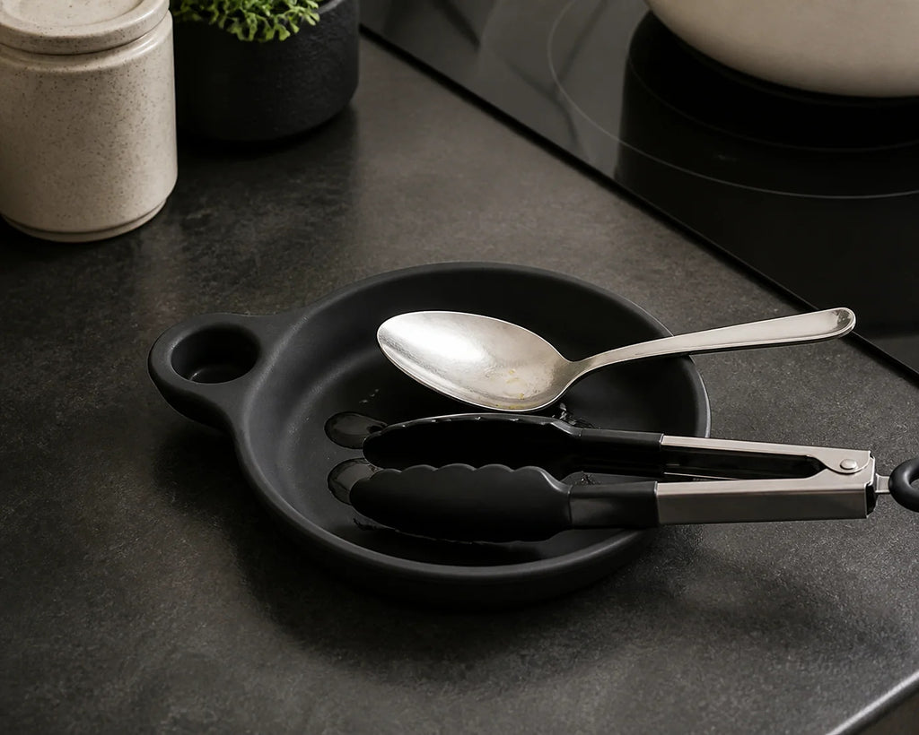 Cozy Haven Black Silicone Utensil Rest Spoon Holder styled kitchen view 3