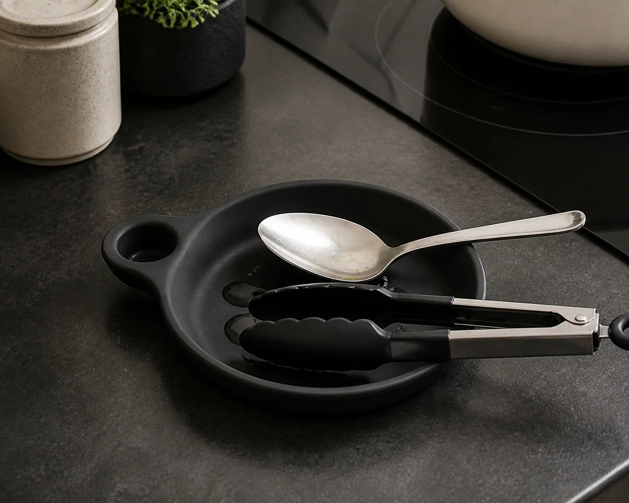 Cozy Haven Black Silicone Utensil Rest Spoon Holder styled kitchen view 3