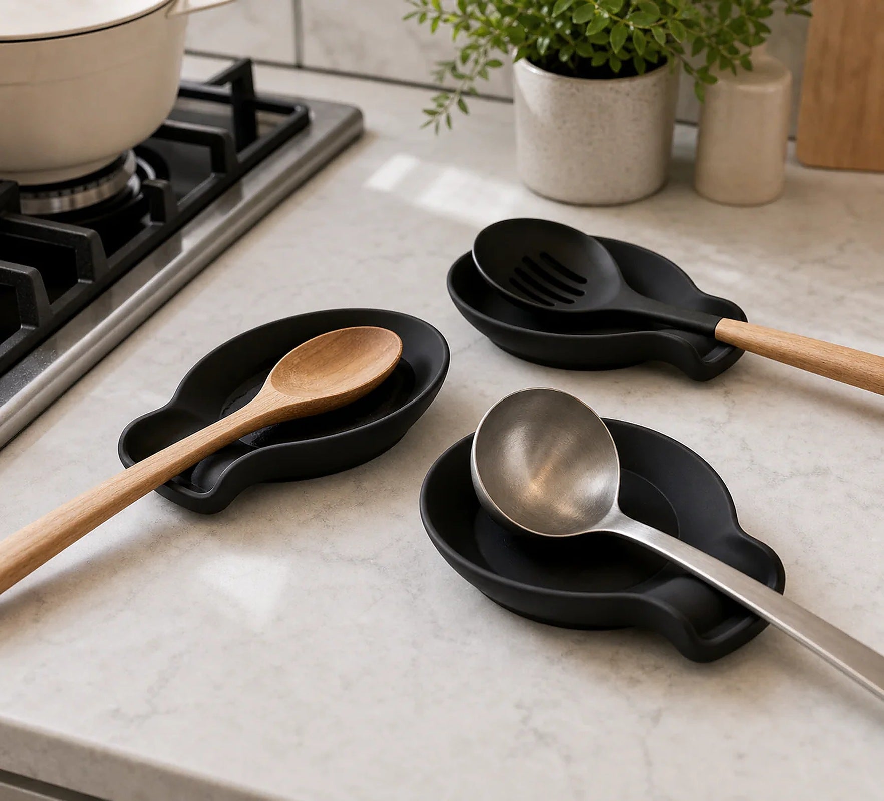 Cozy Haven Black Silicone Utensil Rest Spoon Holder styled kitchen view 4