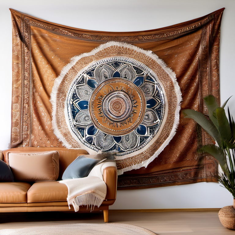 Cozy Haven detail close lifestyle image for Cozy Haven Moroccan Mandala Tapestry - Large Bohemian Wall Hanging Art Blanket 59x79 Inch - Bedroom