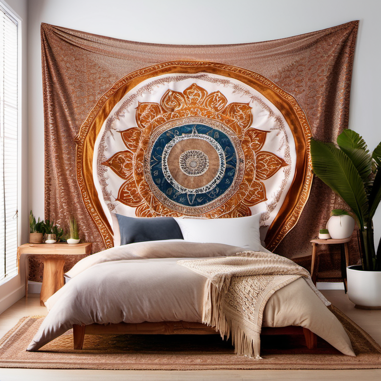 Cozy Haven guest room lifestyle image for Cozy Haven Moroccan Mandala Tapestry - Large Bohemian Wall Hanging Art Blanket 59x79 Inch - Bedroom