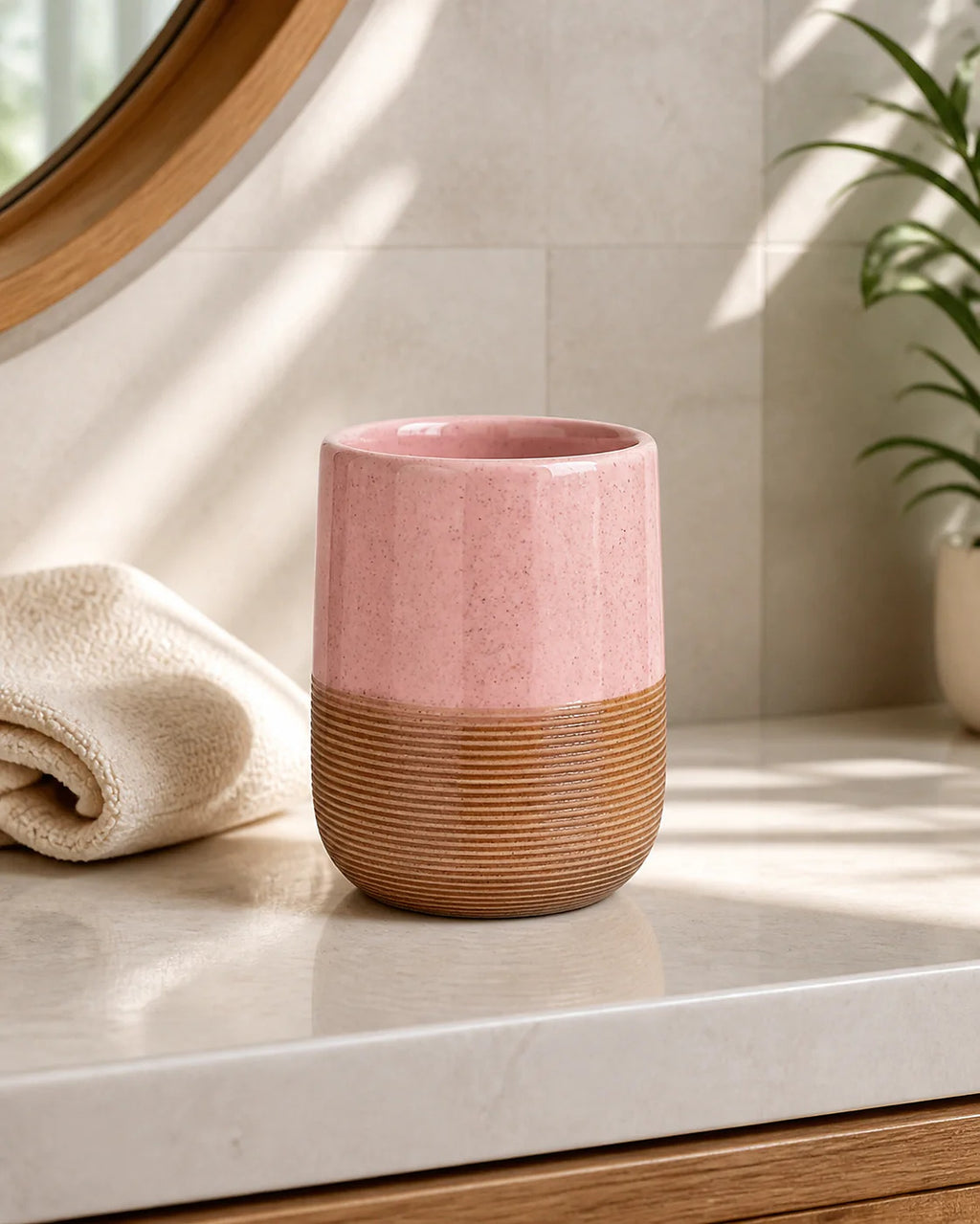 Cozy Haven Pink Ceramic Bathroom Accessories Set lifestyle image 4