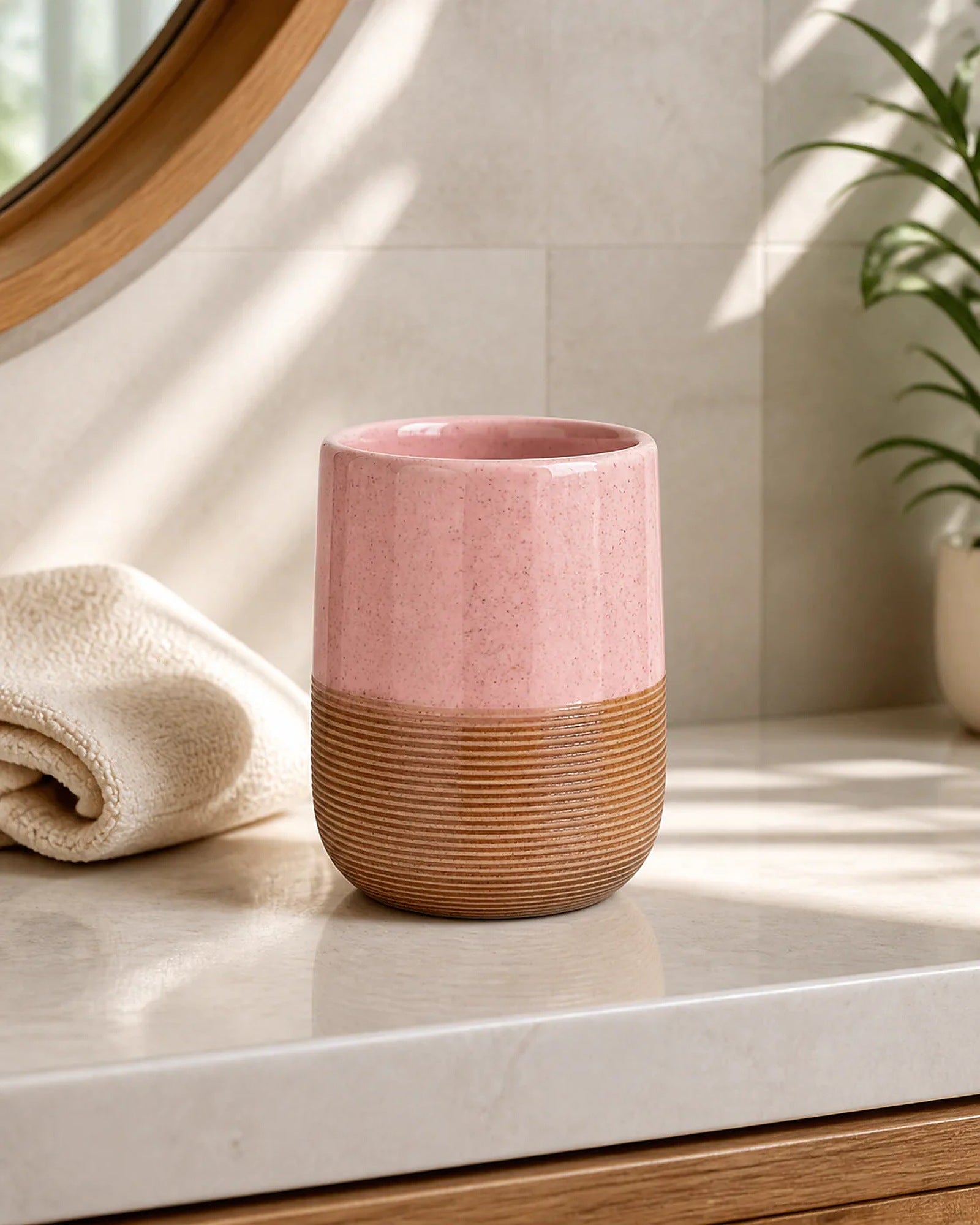 Cozy Haven Pink Ceramic Bathroom Accessories Set lifestyle image 4