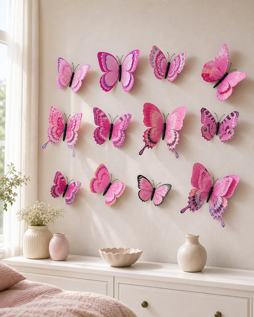 Cozy Haven 12-Piece 3D Butterfly Wall Decor Set - Pink