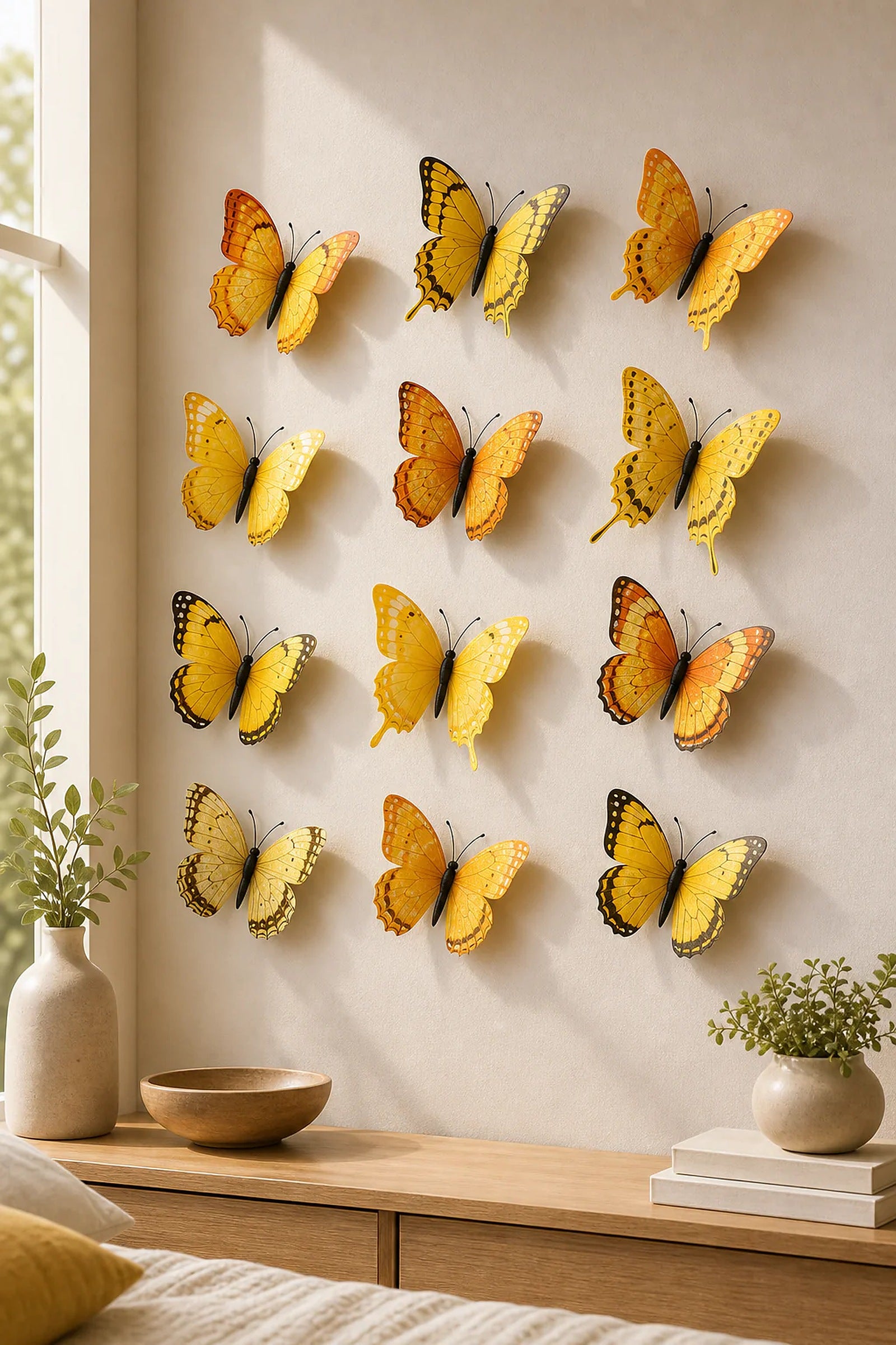 Cozy Haven 12-Piece 3D Butterfly Wall Decor Set - Yellow