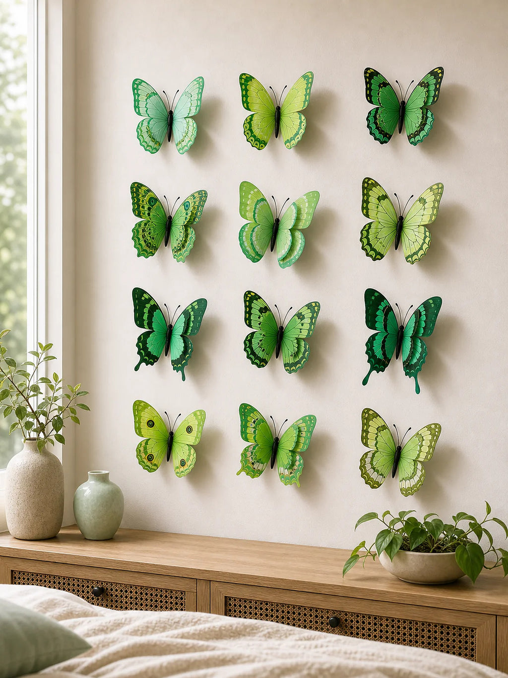 Cozy Haven 12-Piece 3D Butterfly Wall Decor Set - Green