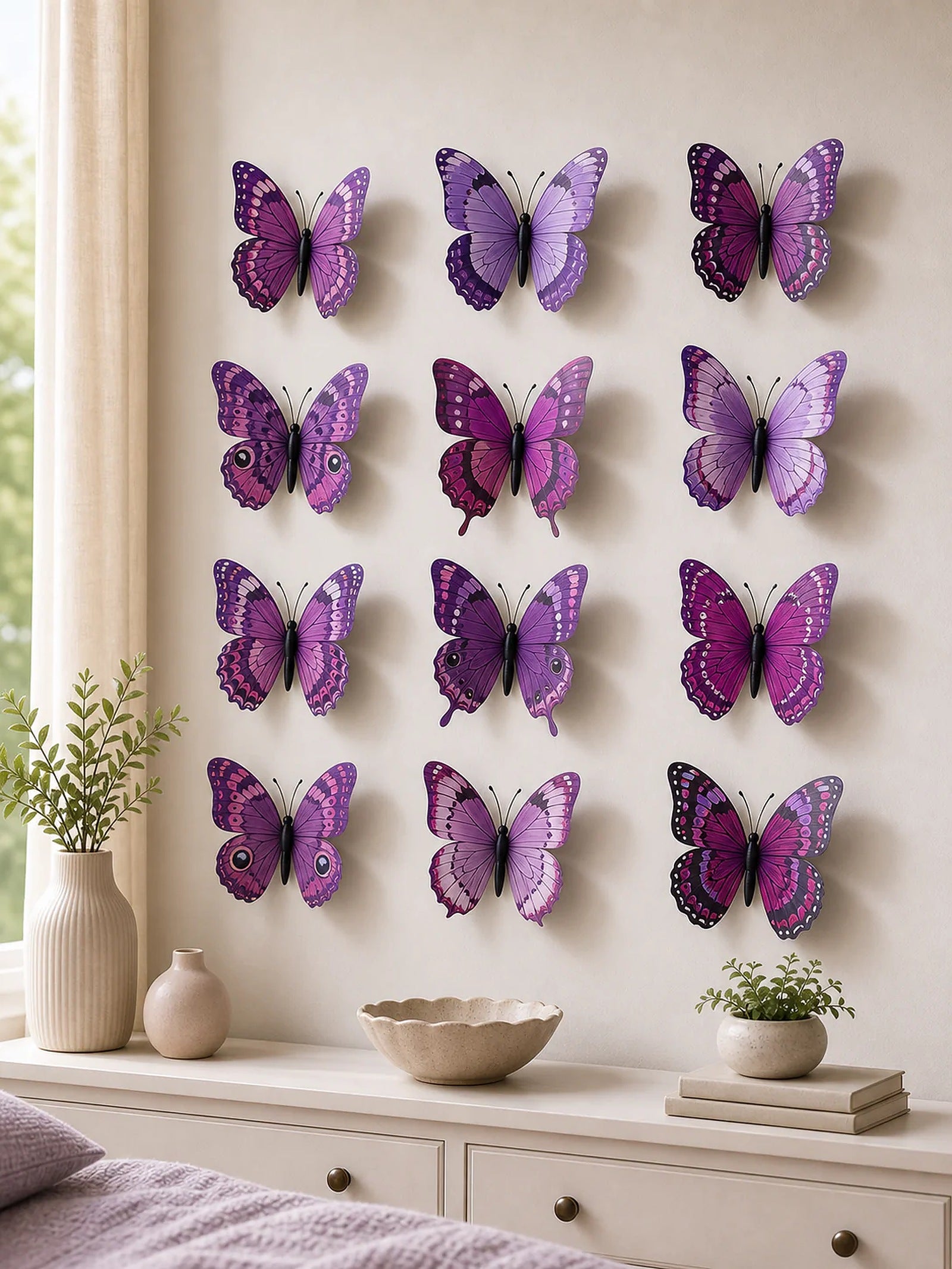 Cozy Haven 12-Piece 3D Butterfly Wall Decor Set - Purple