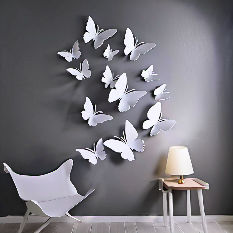 Cozy Haven lifestyle image for Cozy Haven 3D Butterfly Wall Stickers Set - 12 Piece Removable Reusable Decal Collection