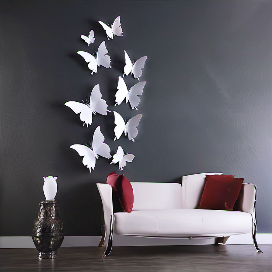 Cozy Haven lifestyle image for Cozy Haven 3D Butterfly Wall Stickers Set - 12 Piece Removable Reusable Decal Collection