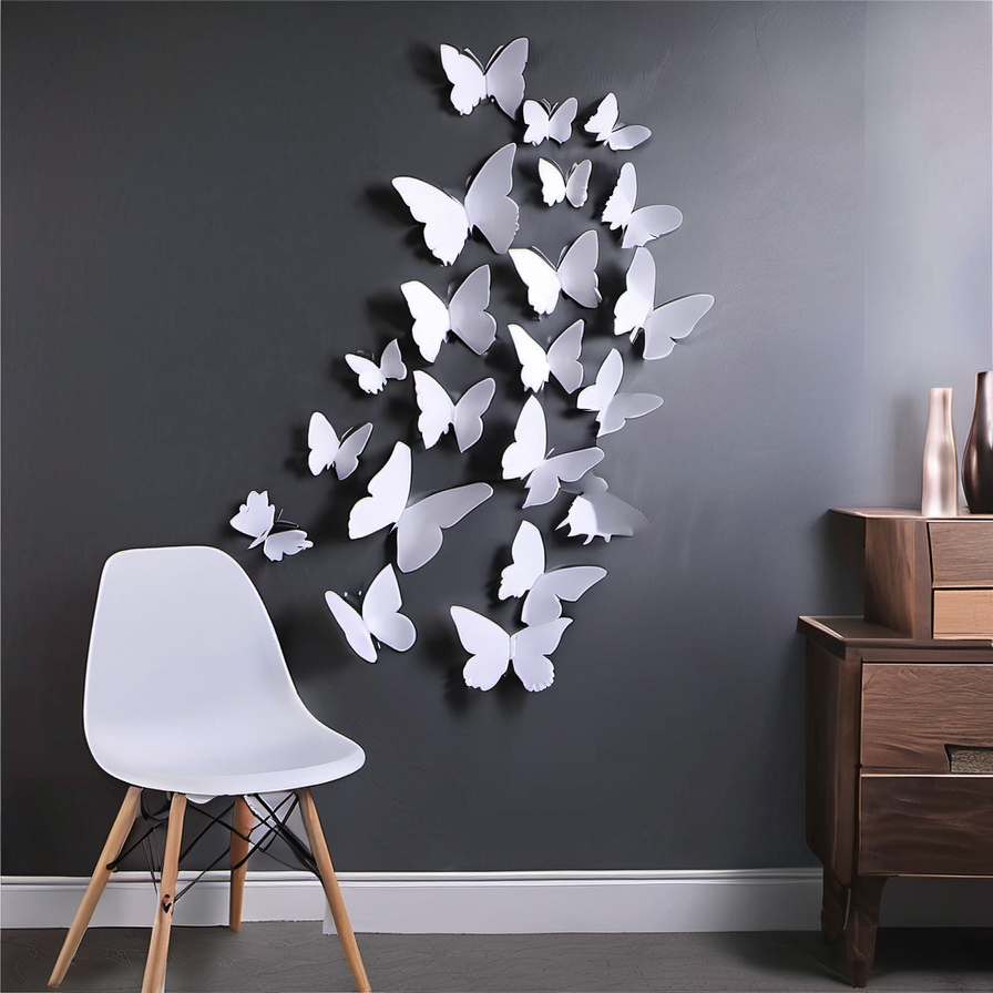 Cozy Haven lifestyle image for Cozy Haven 3D Butterfly Wall Stickers Set - 12 Piece Removable Reusable Decal Collection