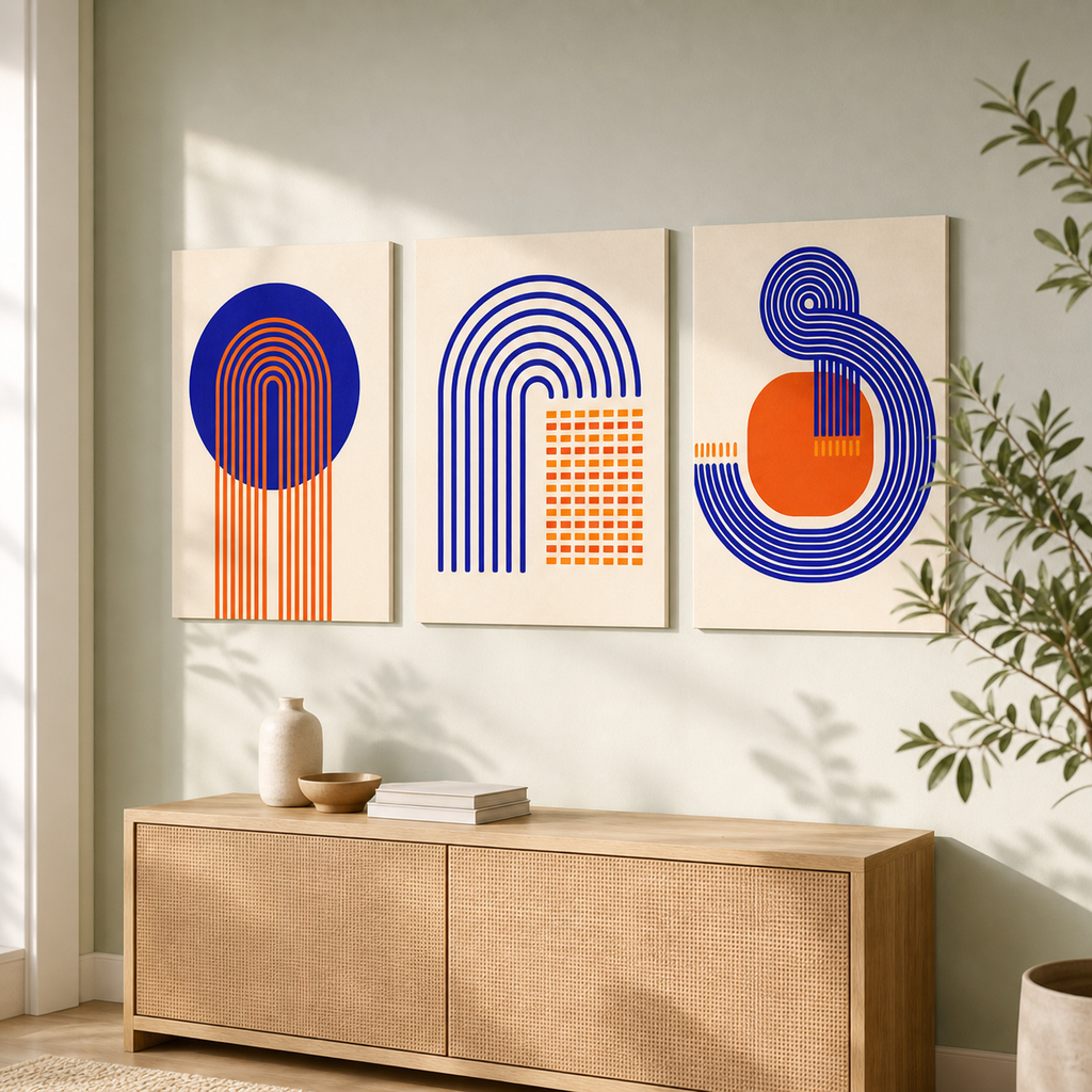 Cozy Haven Bauhaus Abstract Canvas Print Set - Blue Bauhaus Set / 21 x 30 cm Unframed, Blue Bauhaus Set / 30 x 40 cm Unframed, +3 more