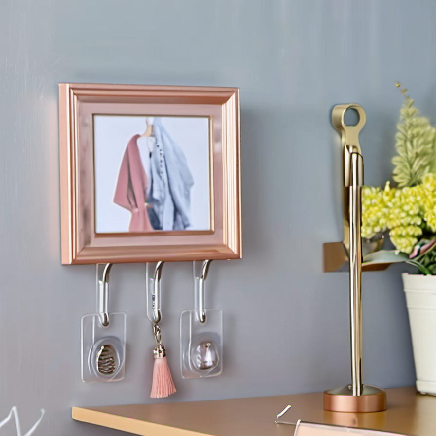 Cozy Haven lifestyle image for Cozy Haven Self-Adhesive Wall Hooks Set - Transparent Strong Picture Frame Hangers