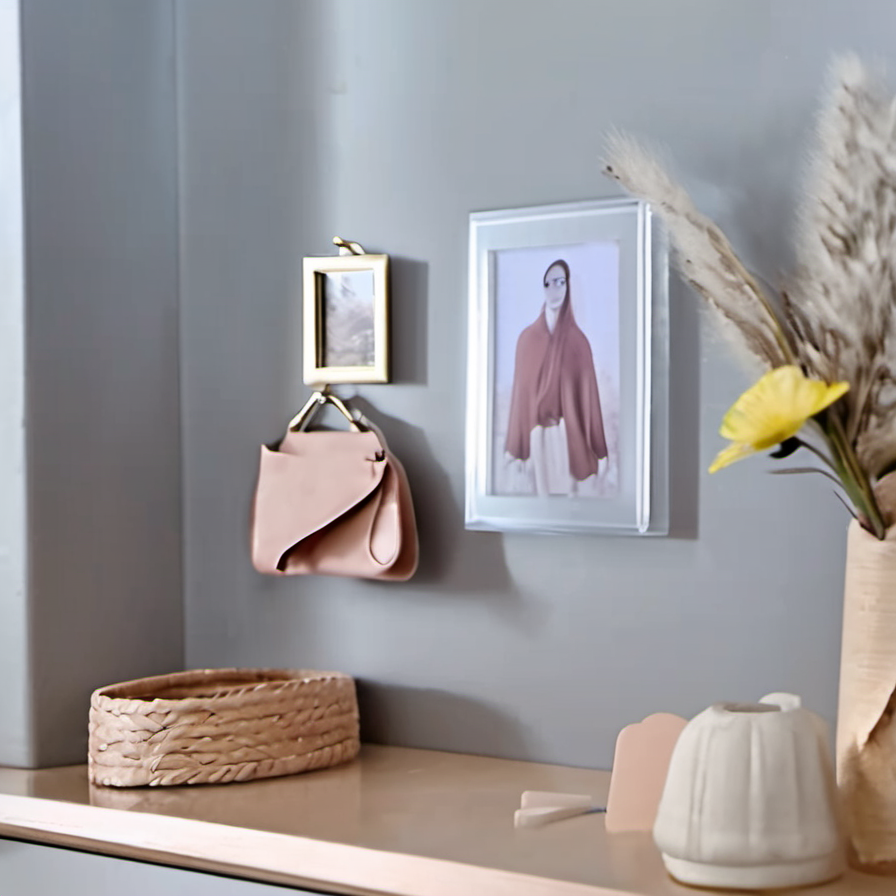 Cozy Haven lifestyle image for Cozy Haven Self-Adhesive Wall Hooks Set - Transparent Strong Picture Frame Hangers - 10051882877214 entryway order