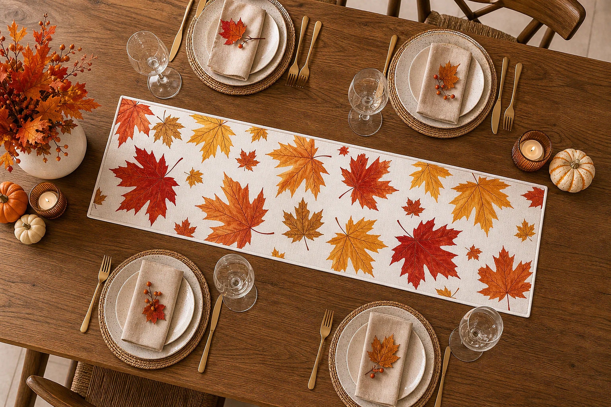 Cozy Haven Autumn Maple Leaves Table Runner lifestyle image 1 for 150 x 33 cm (59 x 13 in)