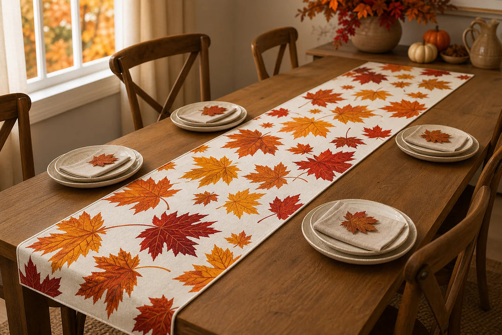 Cozy Haven Autumn Maple Leaves Table Runner lifestyle image 2 for 180 x 33 cm (70.8 x 13 in)