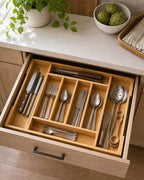 Cozy Haven Expandable Bamboo Drawer Organizer styled kitchen view 5