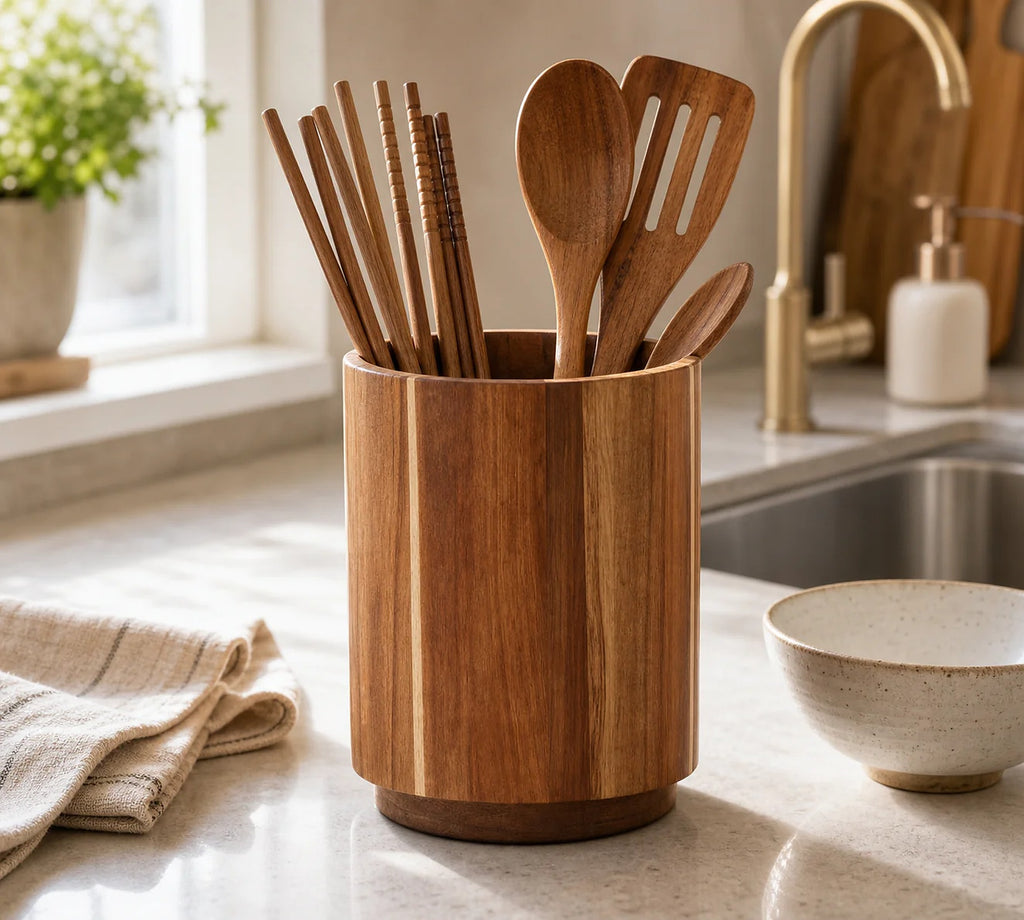 Cozy Haven Round Wooden Utensil Holder lifestyle image 2