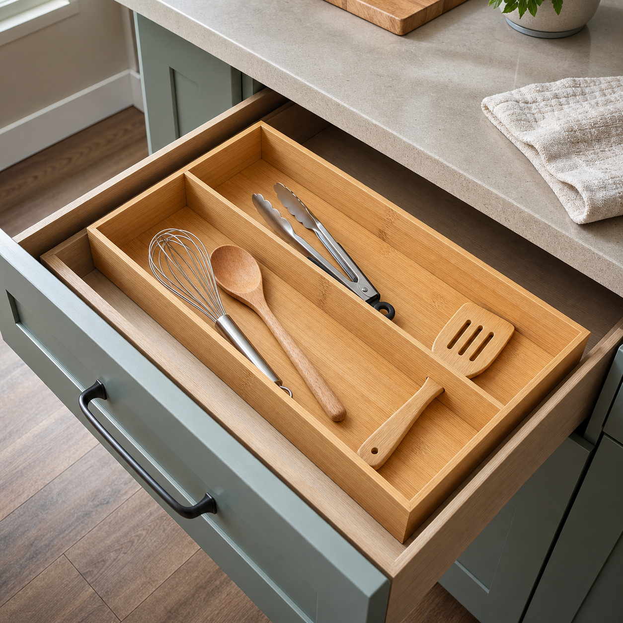 Cozy Haven Bamboo Kitchen Drawer Organizer - 3 Grids