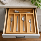 Cozy Haven Bamboo Kitchen Drawer Organizer styled kitchen view 2 for 5-Grid Organizer