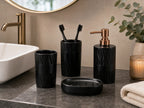Cozy Haven Black Ceramic Bathroom Accessories Set styled bathroom view 1