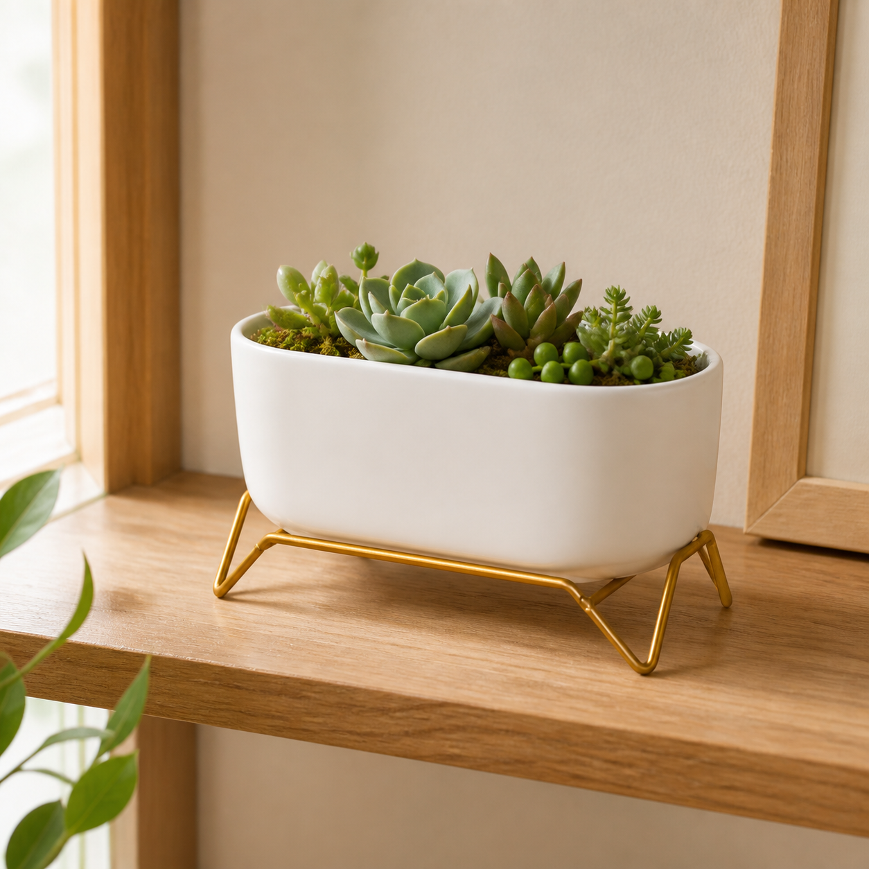 Cozy Haven Small White Succulent Planter Pots with Gold Stands lifestyle image 1 for Rectangle