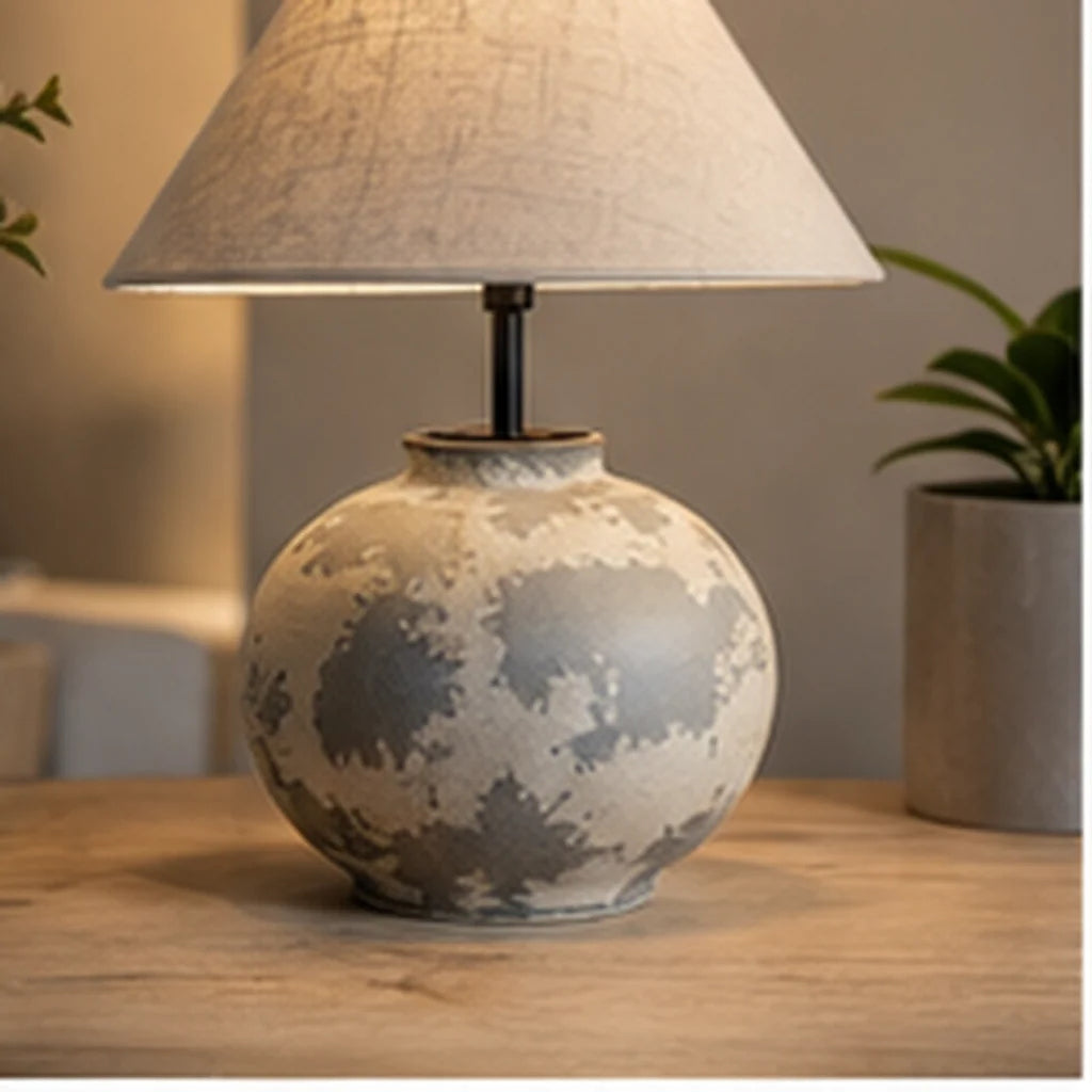 Cozy Haven Ceramic Linen Shade Table Lamp Collection lifestyle image 4 for Round Speckled Ceramic Base