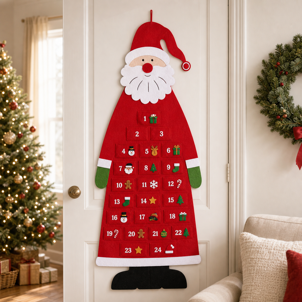 Cozy Haven Felt Santa Advent Calendar Wall Hanging - Red