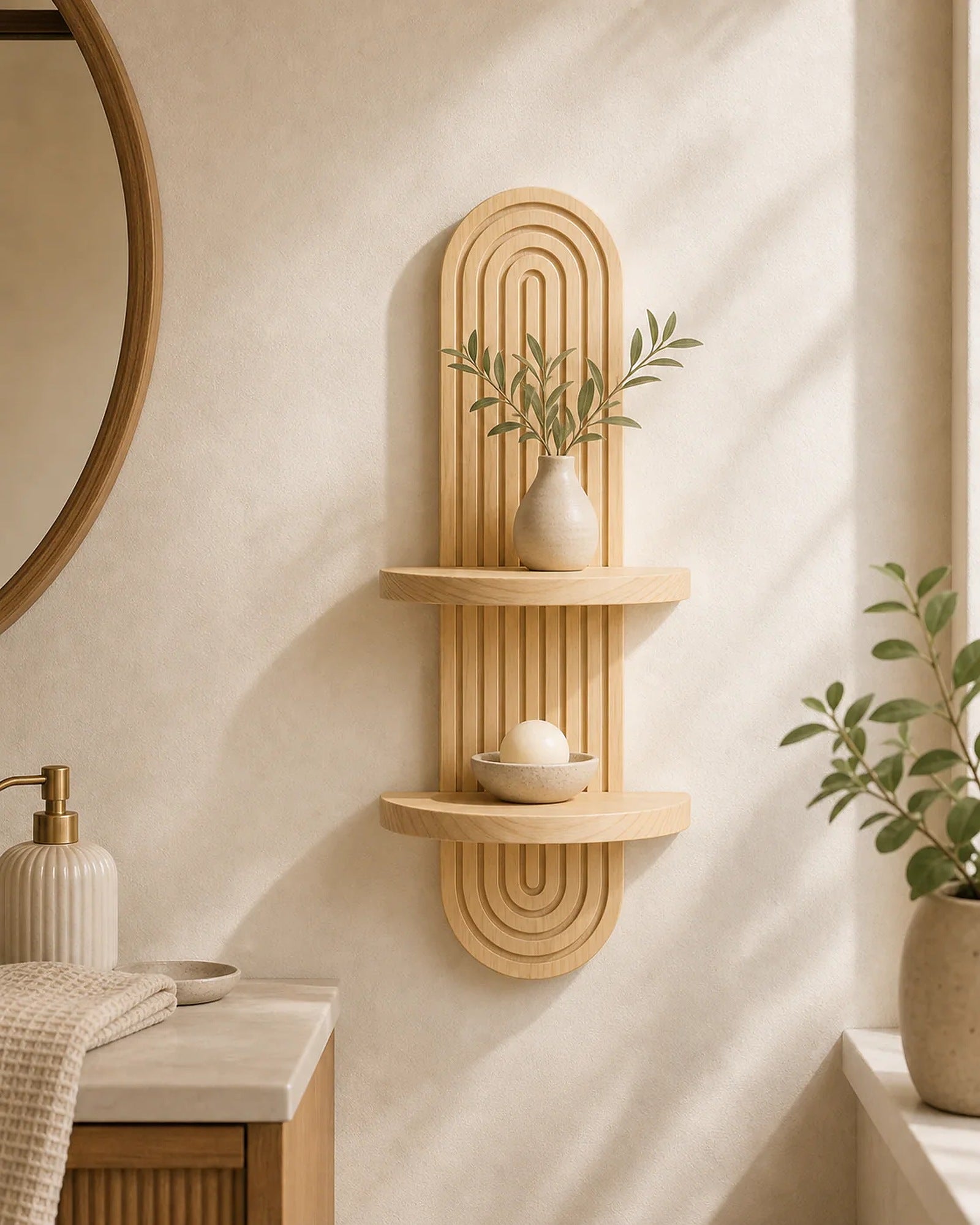 Cozy Haven Arched Wooden Wall Shelf Collection - 1 Wall Shelf / Double Ledge