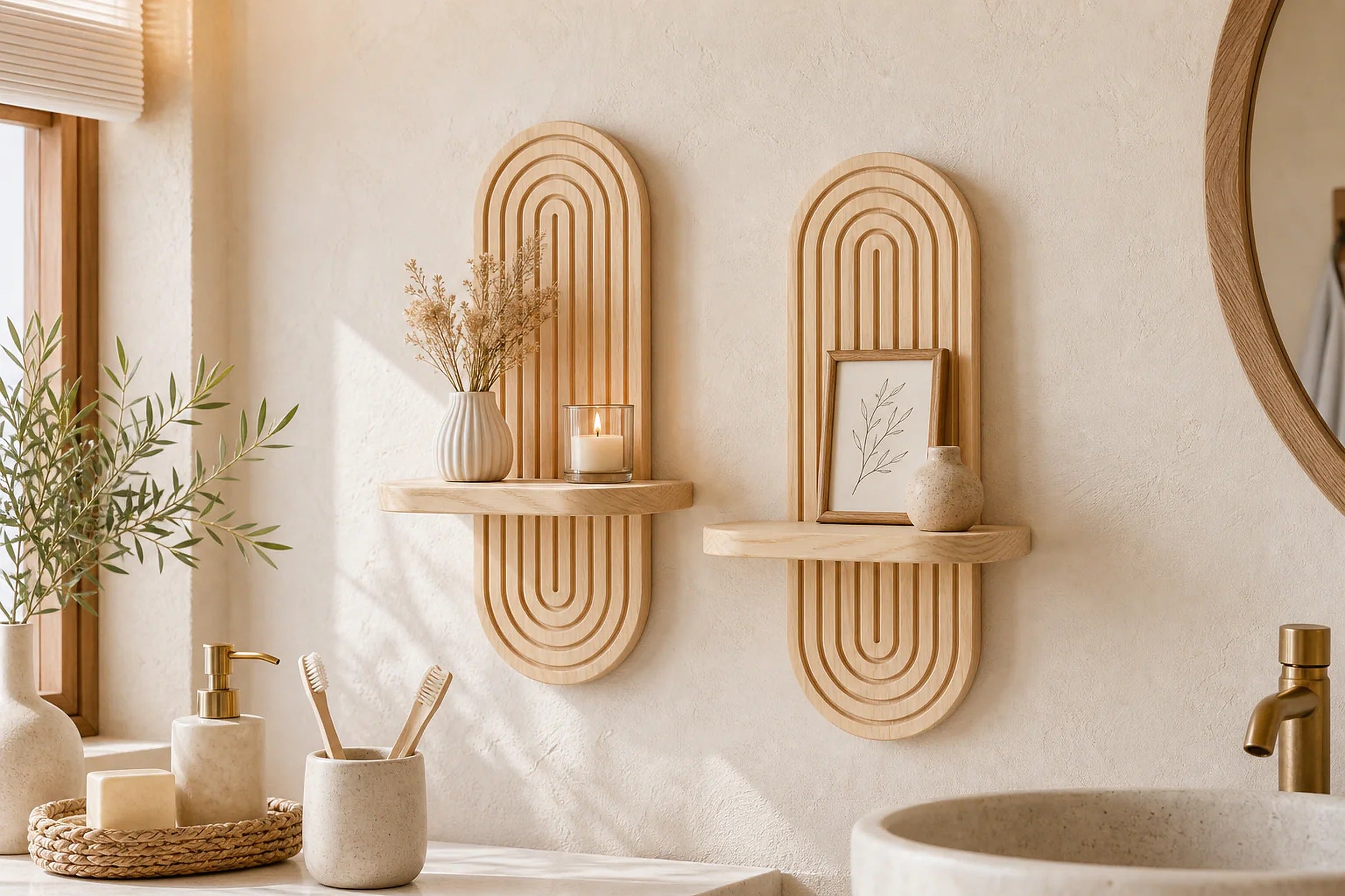 Cozy Haven Arched Wooden Wall Shelf Collection - 2 Wall Shelves / Single Ledge