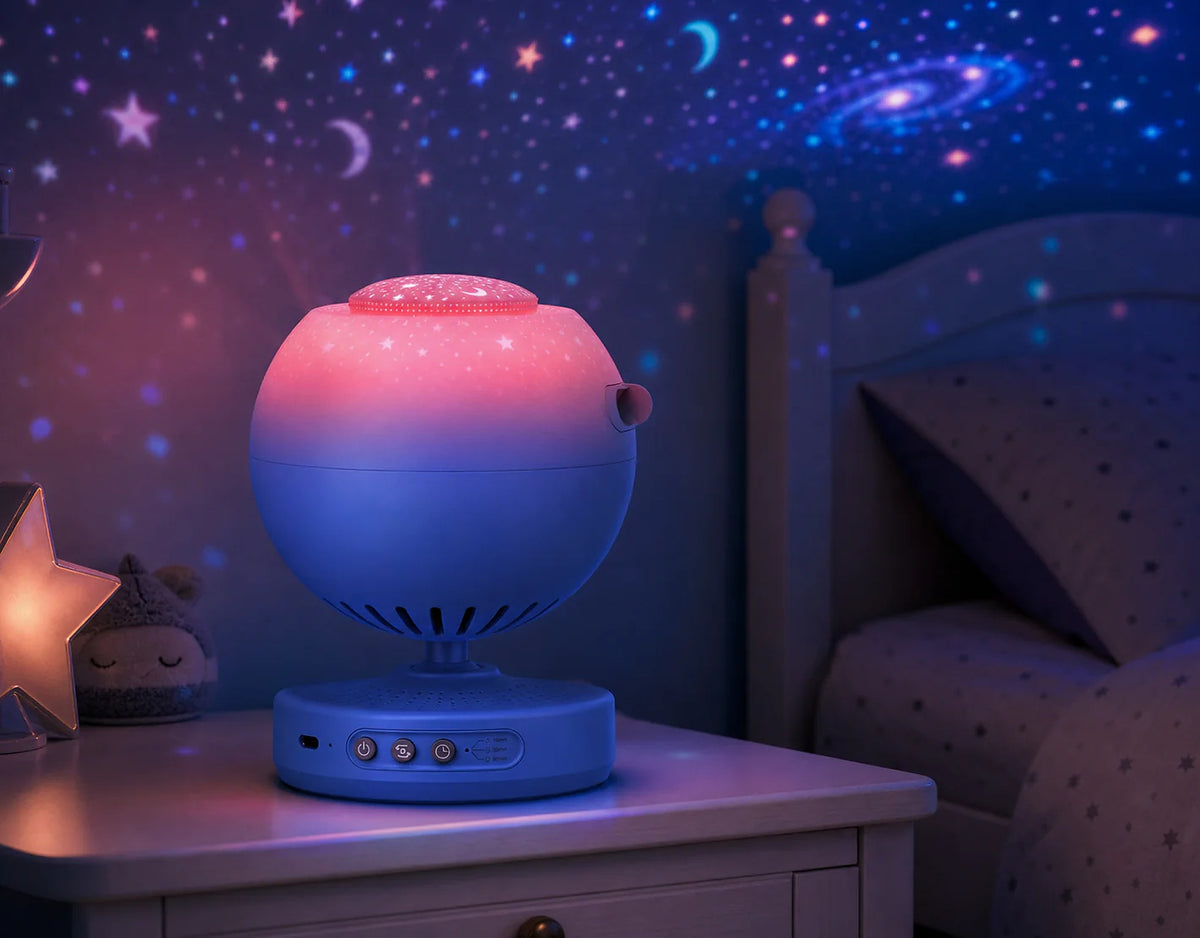 Cozy Haven Galaxy Projector Night Light styled in a home setting
