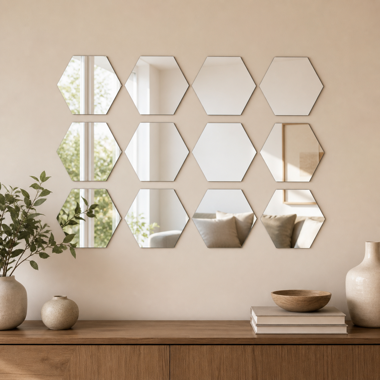 Cozy Haven Geometric Hexagon Mirror Wall Stickers - Silver hexagon mirror wall stickers