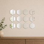 Cozy Haven Gold or Silver Hexagon Mirror Wall Sticker Set styled wall decor view 2