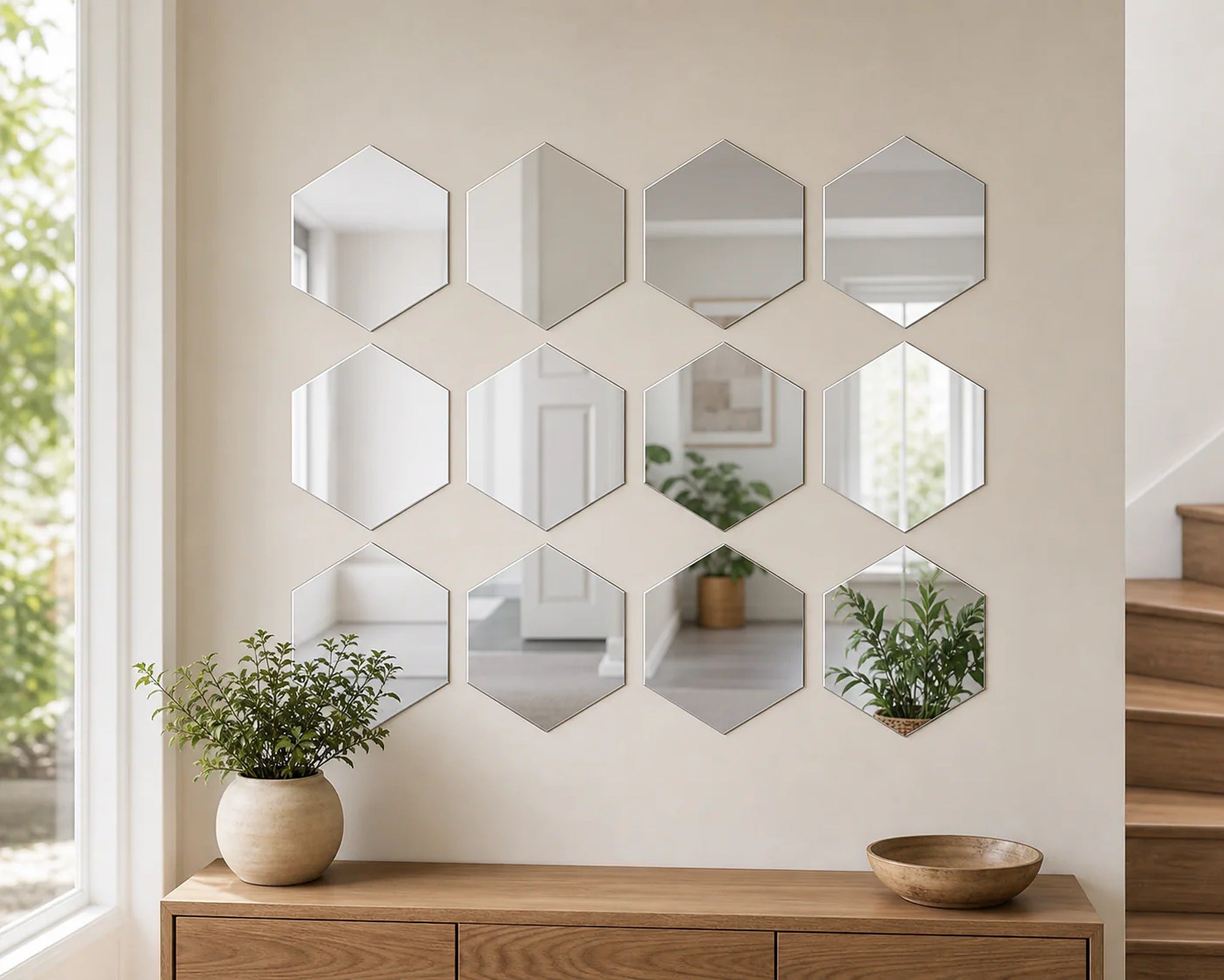 Cozy Haven Gold or Silver Hexagon Mirror Wall Sticker Set lifestyle image 3