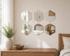 Cozy Haven Gold or Silver Hexagon Mirror Wall Sticker Set styled wall decor view 4