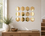 Cozy Haven Gold or Silver Hexagon Mirror Wall Sticker Set styled wall decor view 6