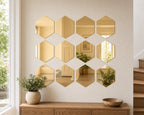 Cozy Haven Gold or Silver Hexagon Mirror Wall Sticker Set styled wall decor view 7