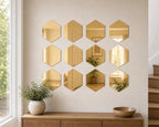 Cozy Haven Gold or Silver Hexagon Mirror Wall Sticker Set styled wall decor view 8