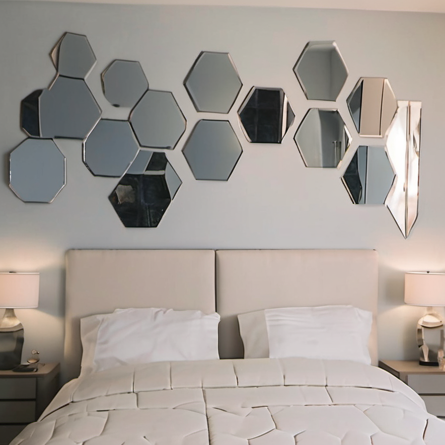 Cozy Haven Geometric Hexagon Mirror Wall Stickers - Removable Safety Mirror Decals - lifestyle image 2