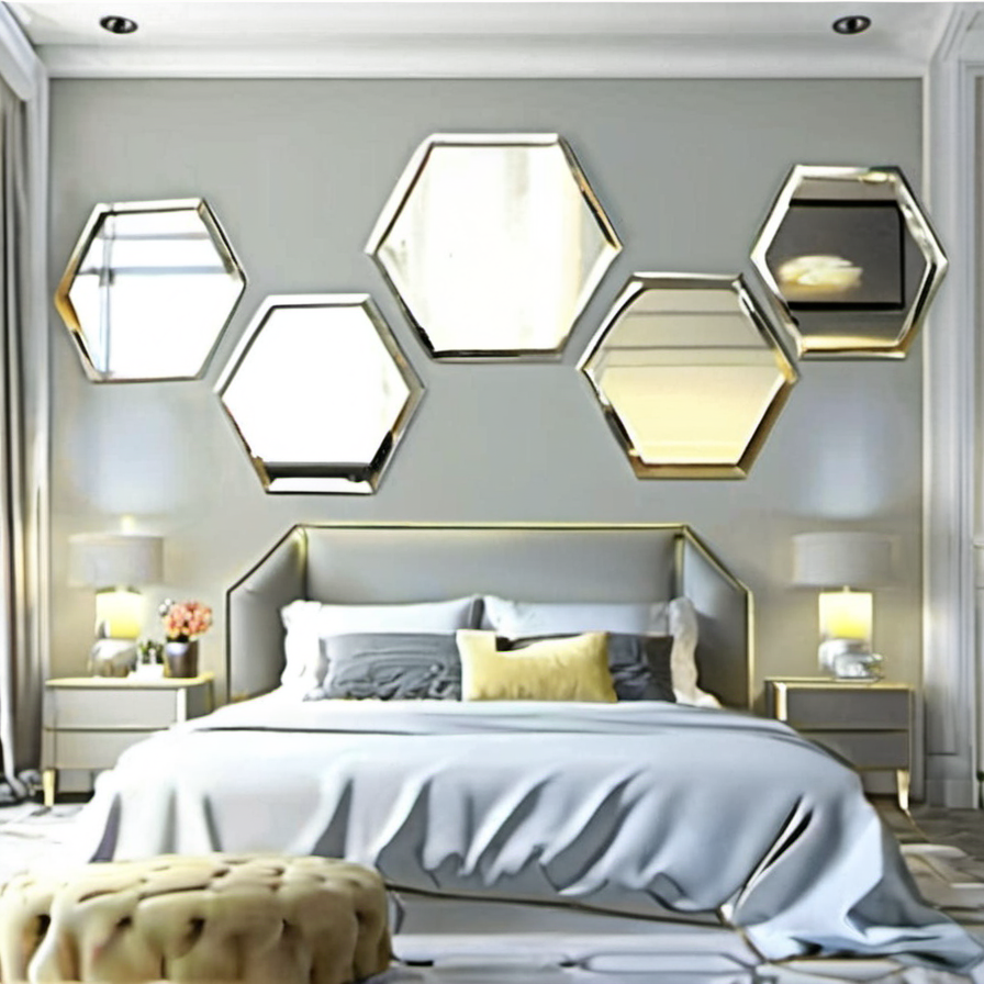 Cozy Haven lifestyle image for Cozy Haven 3D Hexagon Acrylic Mirror Wall Stickers - Self-Adhesive Decal Art Decoration Set