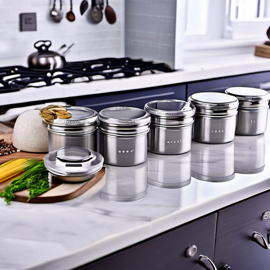 Cozy Haven lifestyle bundle image for Cozy Haven Kitchen Countertop Calm Bundle featuring Cozy Haven Magnetic Spice Jar Set - Stainless Steel Storage Container Tins with Stickers - Kitchen