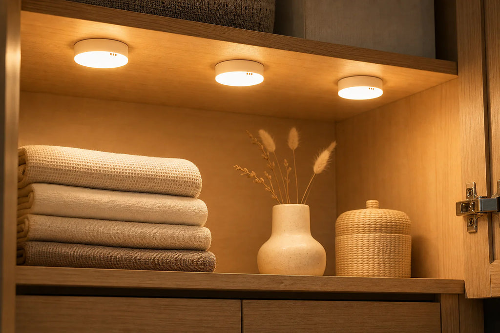 Cozy Haven Motion Sensor LED Night Light - USB Rechargeable Cabinet & Closet Lamp styled lighting view 7 for 3-Piece Set / Warm White