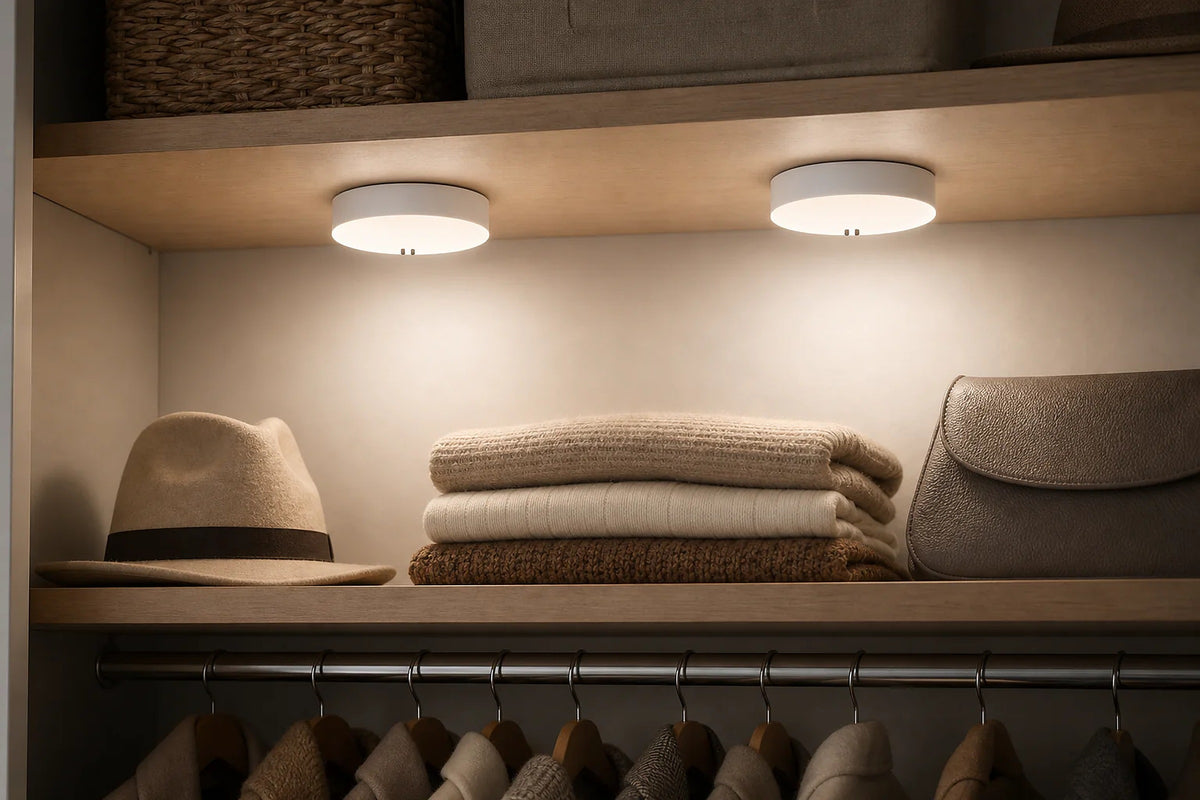 Cozy Haven Motion Sensor LED Night Light - USB Rechargeable Cabinet & Closet Lamp styled in a home setting