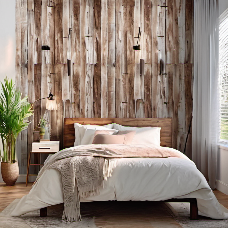Cozy Haven lifestyle image for Cozy Haven Retro Wood Grain Peel and Stick Wallpaper - Removable Self-Adhesive Vinyl Wall Covering - 10051917676830 bedroom wall