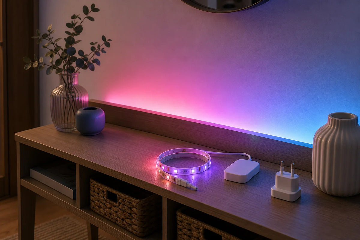 Cozy Haven Smart WiFi RGBIC LED Strip Lights styled in a home setting
