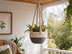 Jute rope macrame plant hanger on a covered porch