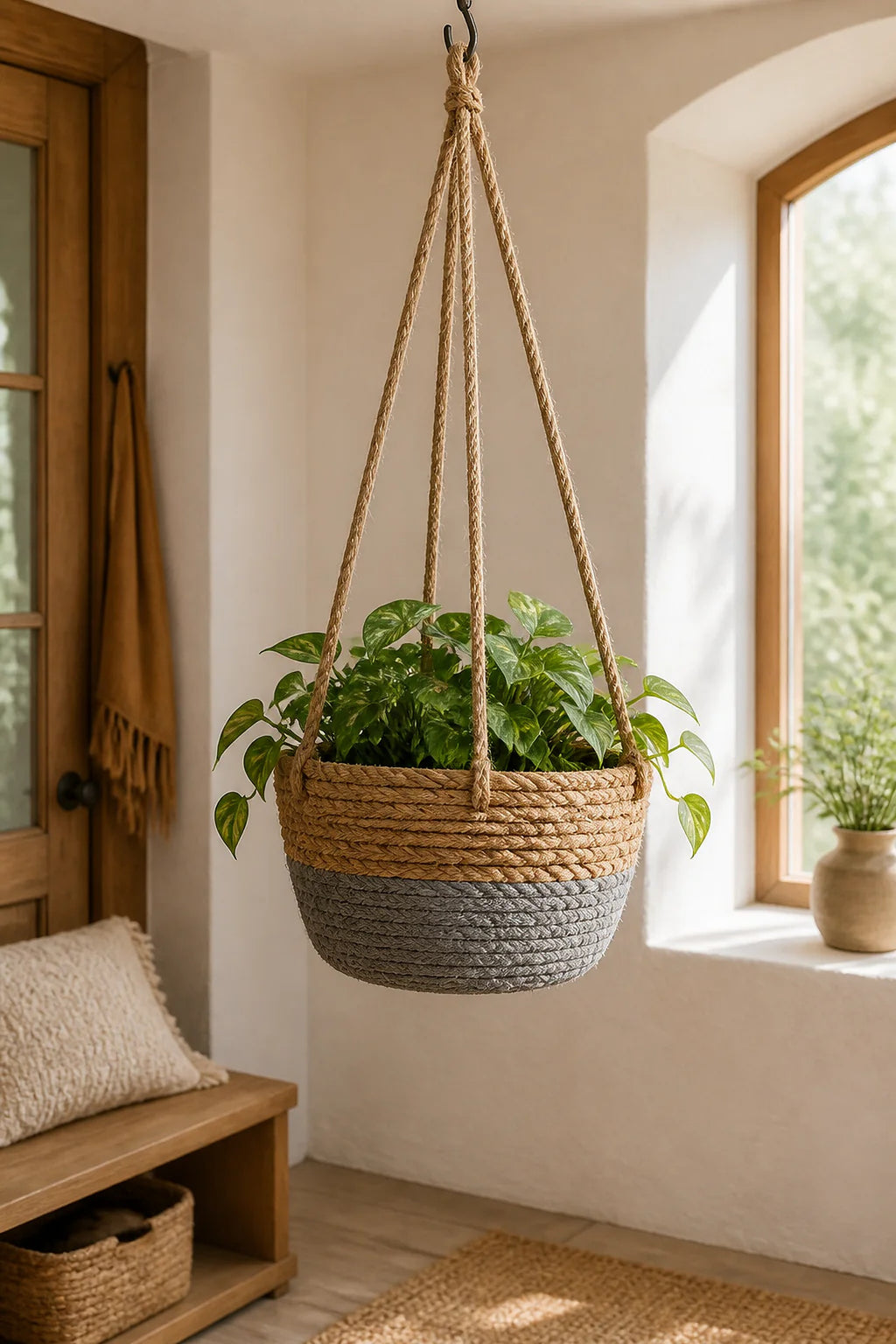 Cozy Haven Jute Rope Macrame Plant Hanger lifestyle image 1 for Gray