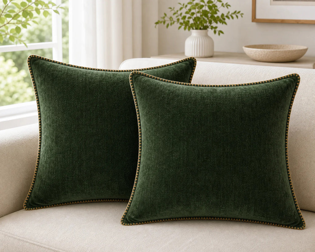 Cozy Haven Gold-Trim Velvet Pillow Covers - 2-Pack - 20 x 20 in (50 x 50 cm) / Dark Green - 2 Pack